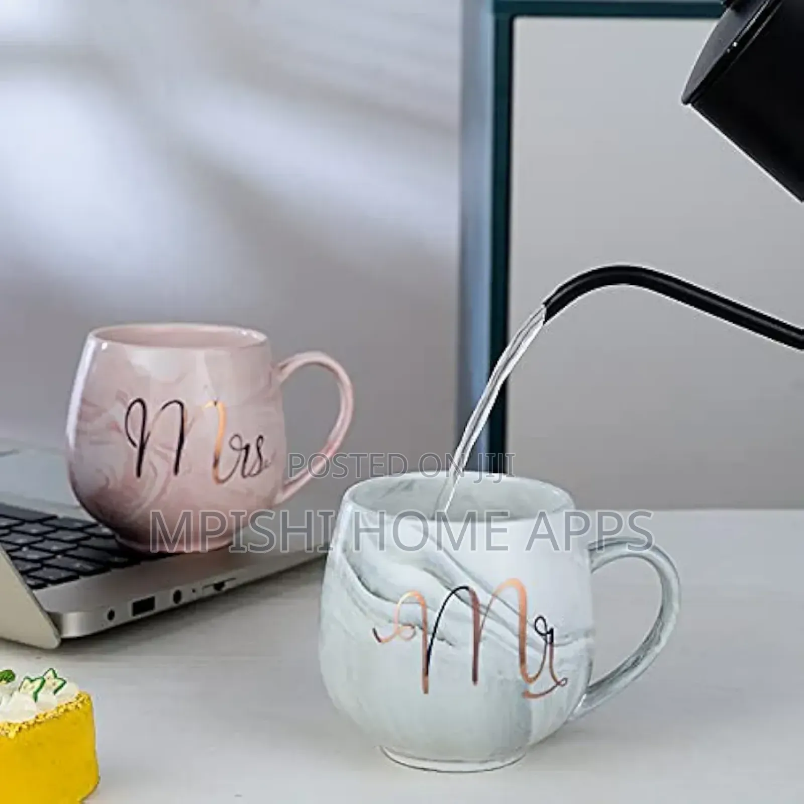 Mr Mrs Ceramic Gift Cup 2 Pc ( With 2 Golden Spoons)