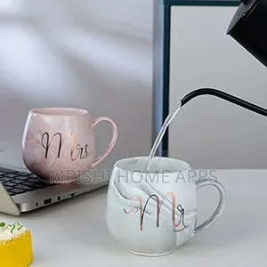 Mr Mrs Ceramic Gift Cup 2 Pc ( With 2 Golden Spoons)