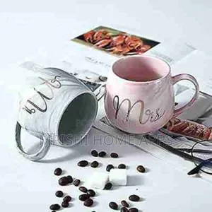 Mr Mrs Ceramic Gift Cup 2 Pc ( With 2 Golden Spoons)