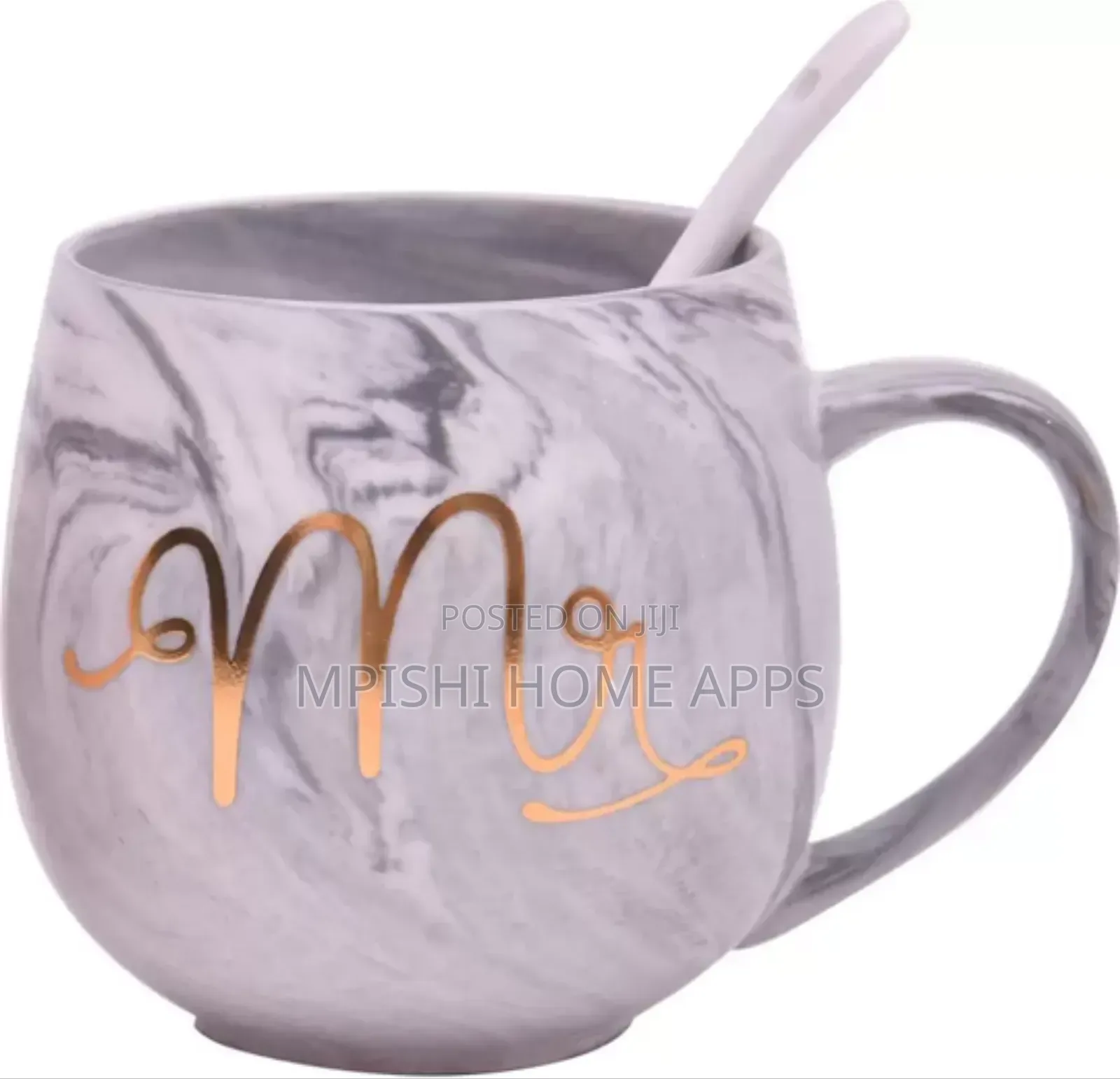 Mr Mrs Ceramic Gift Cup 2 Pc ( With 2 Golden Spoons)