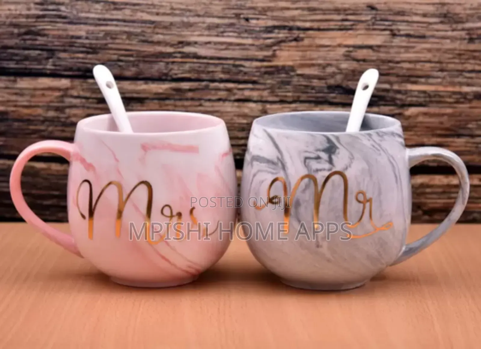 Mr Mrs Ceramic Gift Cup 2 Pc ( With 2 Golden Spoons)