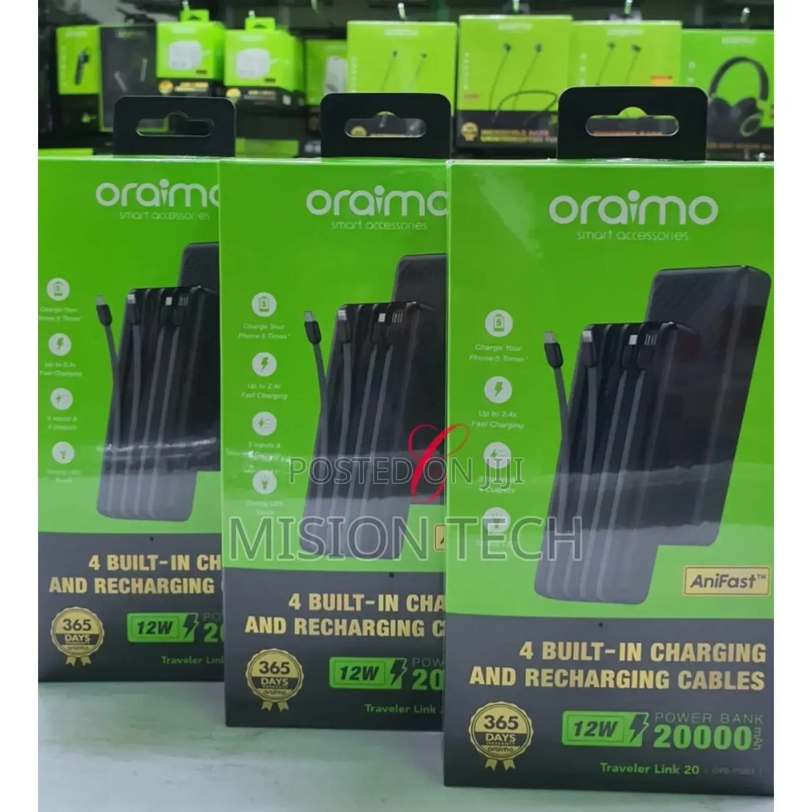 Oraimo Traveler Link 20,000mah Power Banks( Built in Cables
