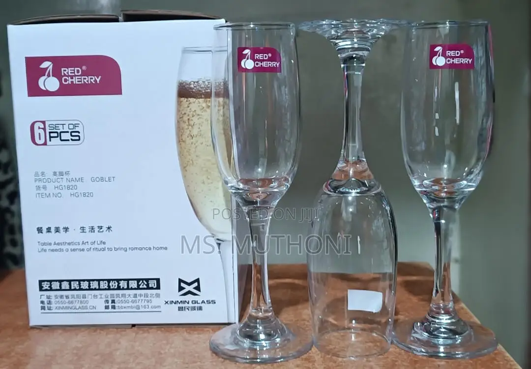 6 Pieces 180ml Red Cherry Champagne Glass