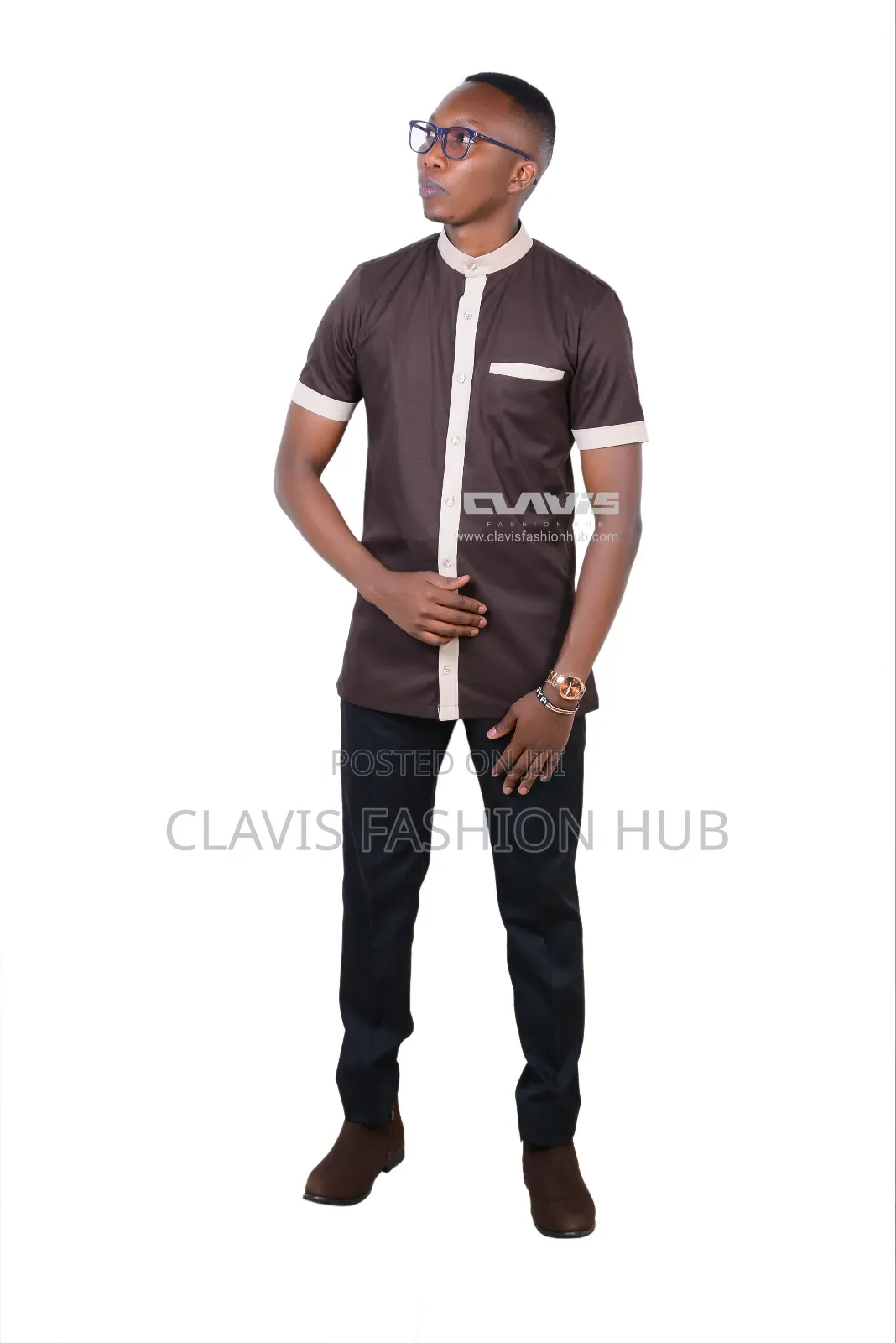Brown Men Shirt, Short Sleeve and Slim Fit