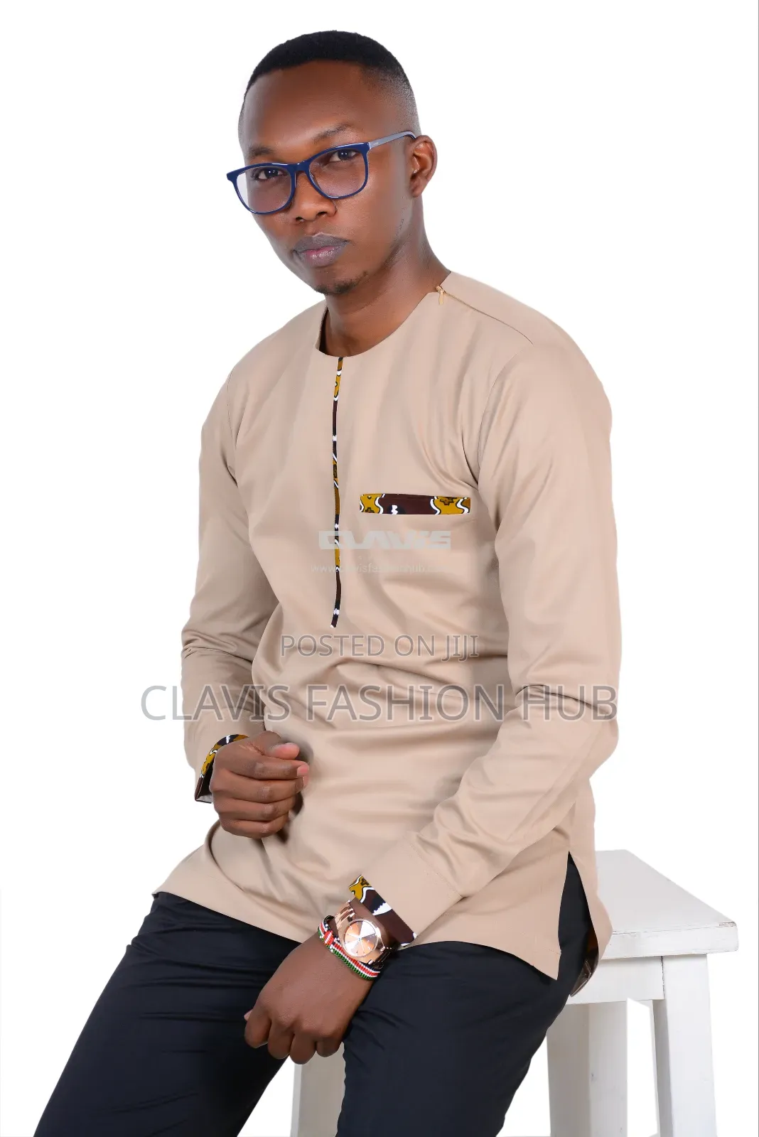 Biege Men Shirt, Long Sleeve Ready to Wear