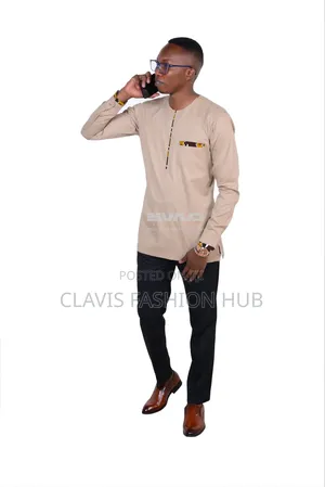 Biege Men Shirt, Long Sleeve Ready to Wear