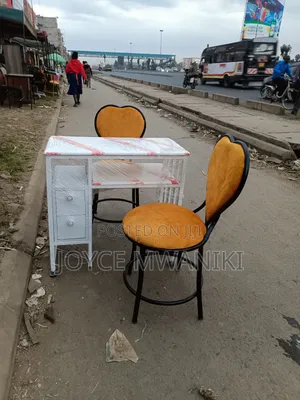 Manicure Set, Marble White Table and 2 Gold Love Seats 