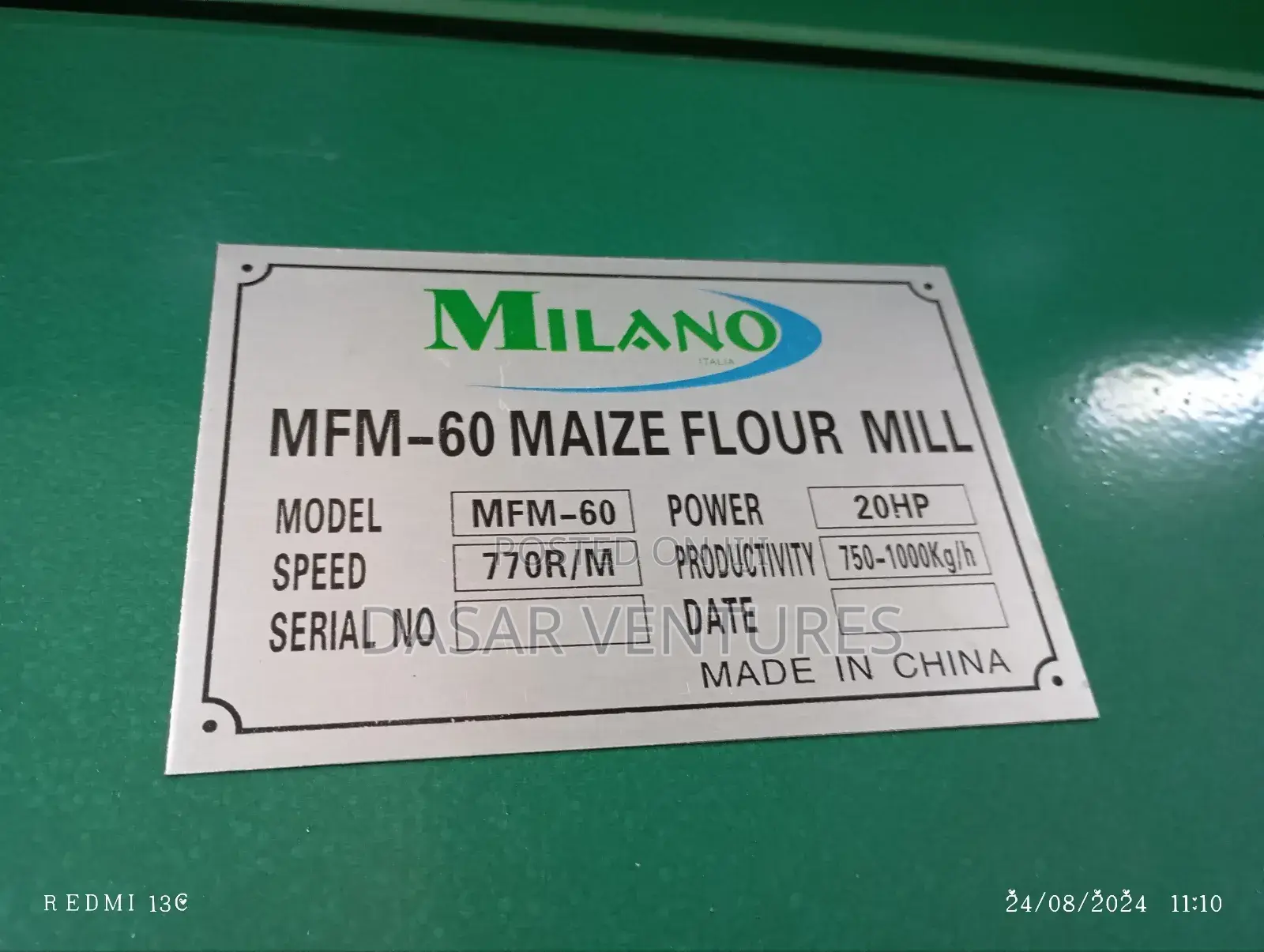 Maize Flour Mill MFM-60. 1000kgs/Hr