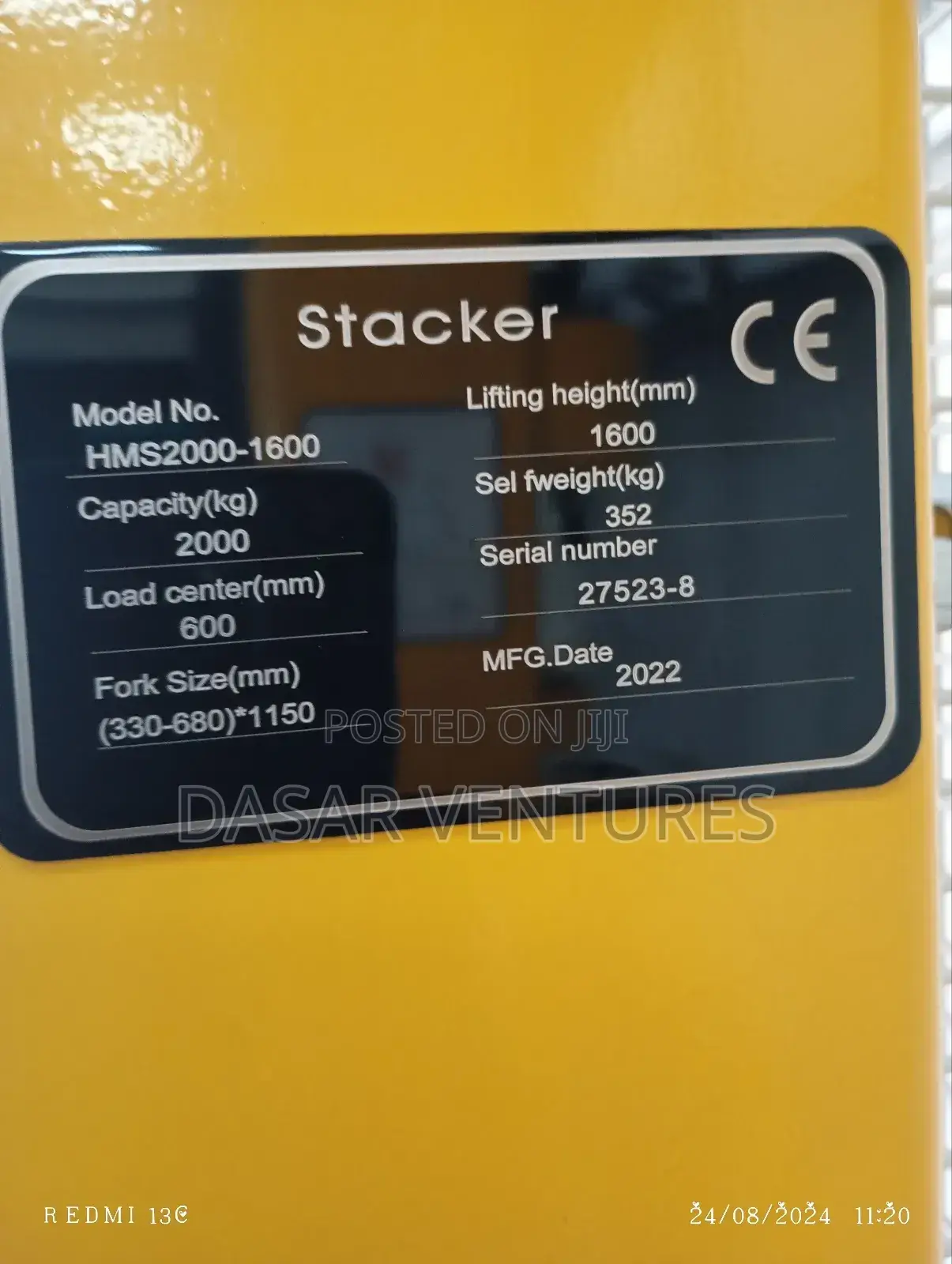 Manual Stacker Forklift 2000kgs, 1.5m Height