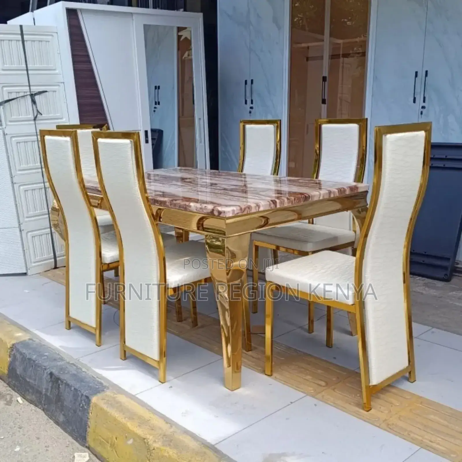 Golden With Marble Top Dinning Table