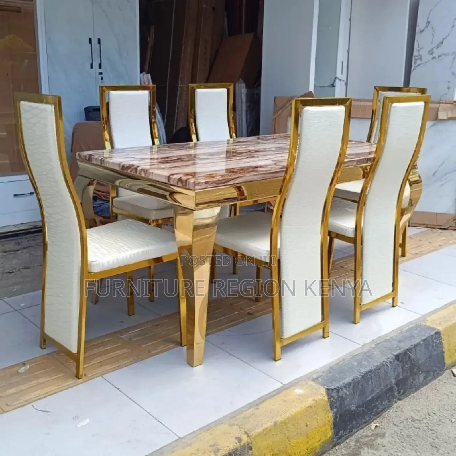 Golden With Marble Top Dinning Table