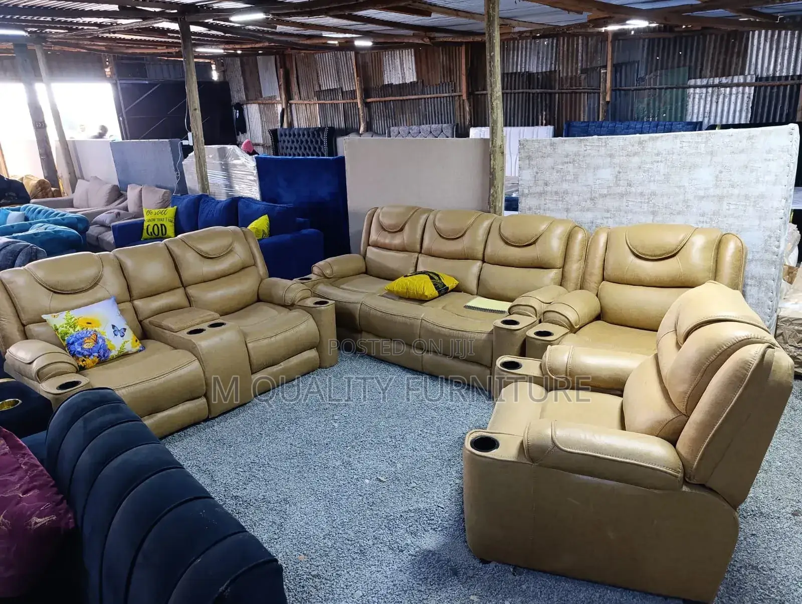 7 Seater Brown Semi Recliner Sofa