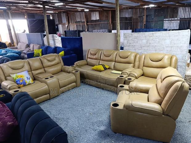 7 Seater Brown Semi Recliner Sofa