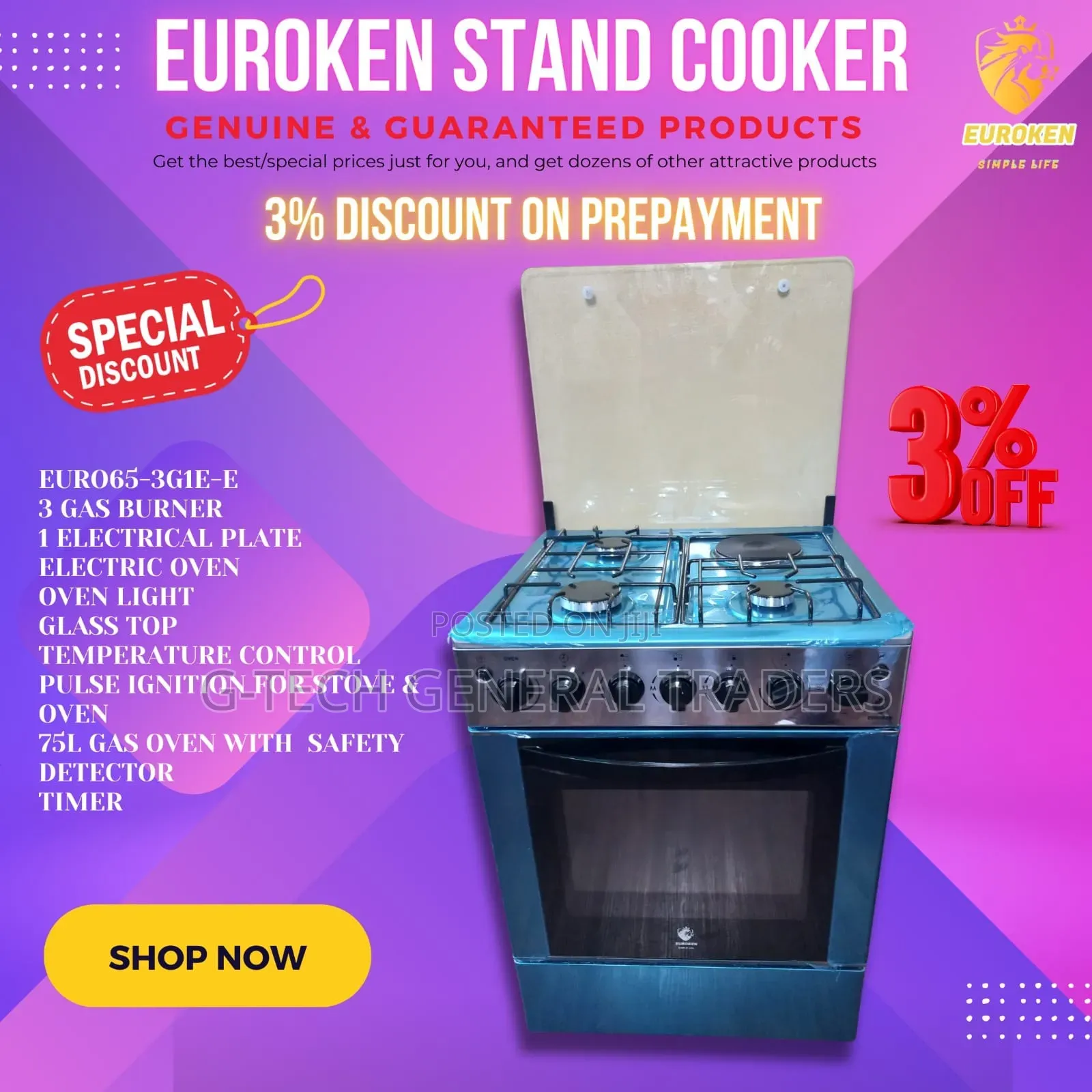 Oven Cooker! Euroken 3gas+1hot Plate 60*60 Standing Cooker