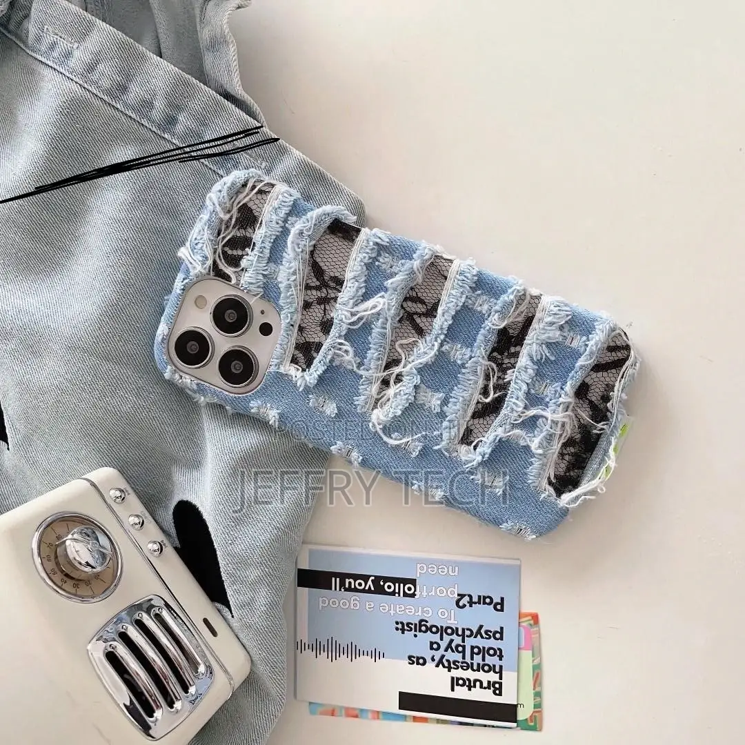 Denim Fabric Suitable for iPhone 14/15 Promax Phone Case Wit