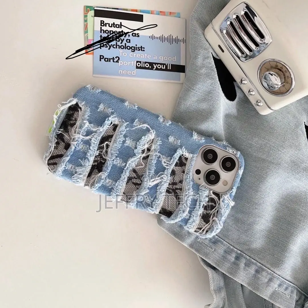Denim Fabric Suitable for iPhone 14/15 Promax Phone Case Wit