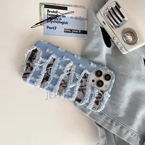 Denim Fabric Suitable for iPhone 14/15 Promax Phone Case Wit