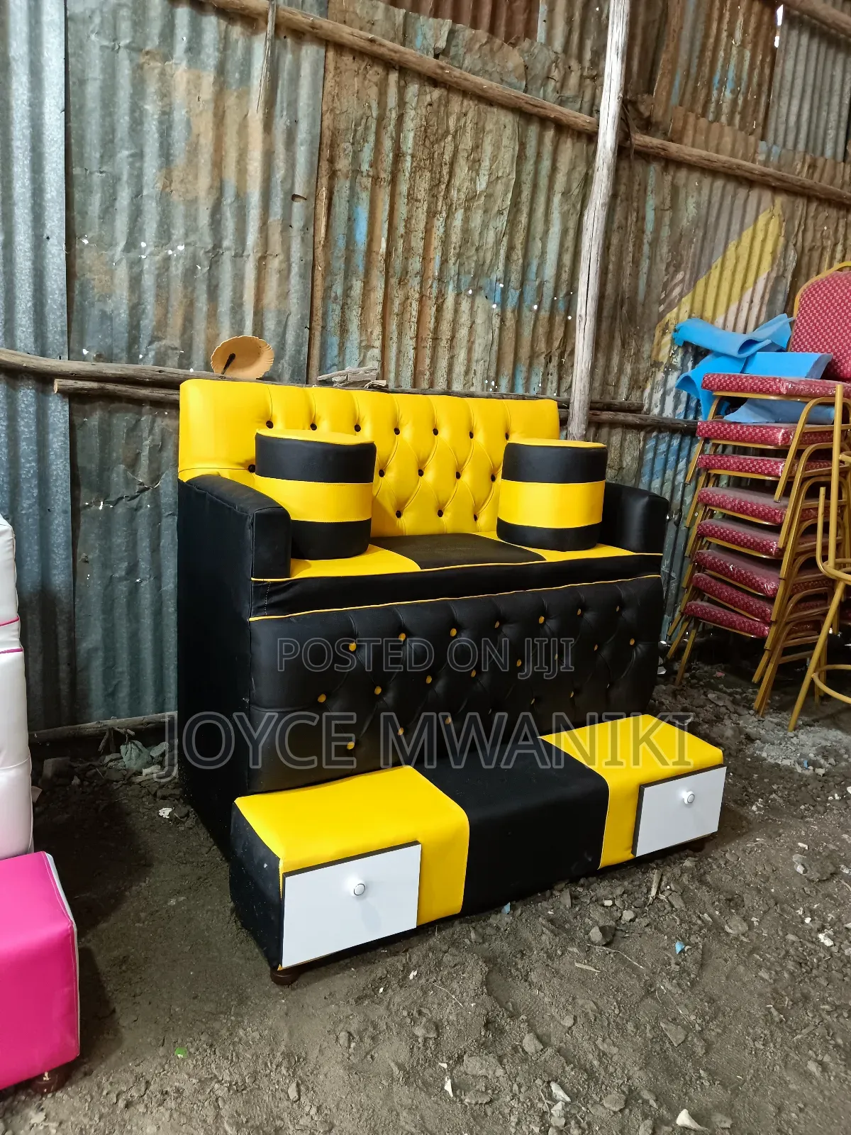 2 Seater Pedicure With Drawers and Armres, Yellow and Black
