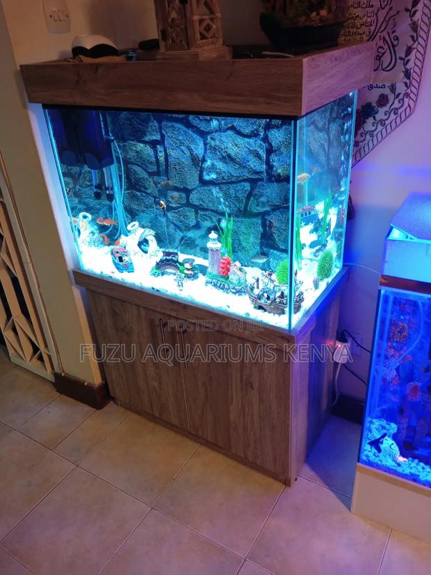 Complete Aquarium Stand, Fish and Deco