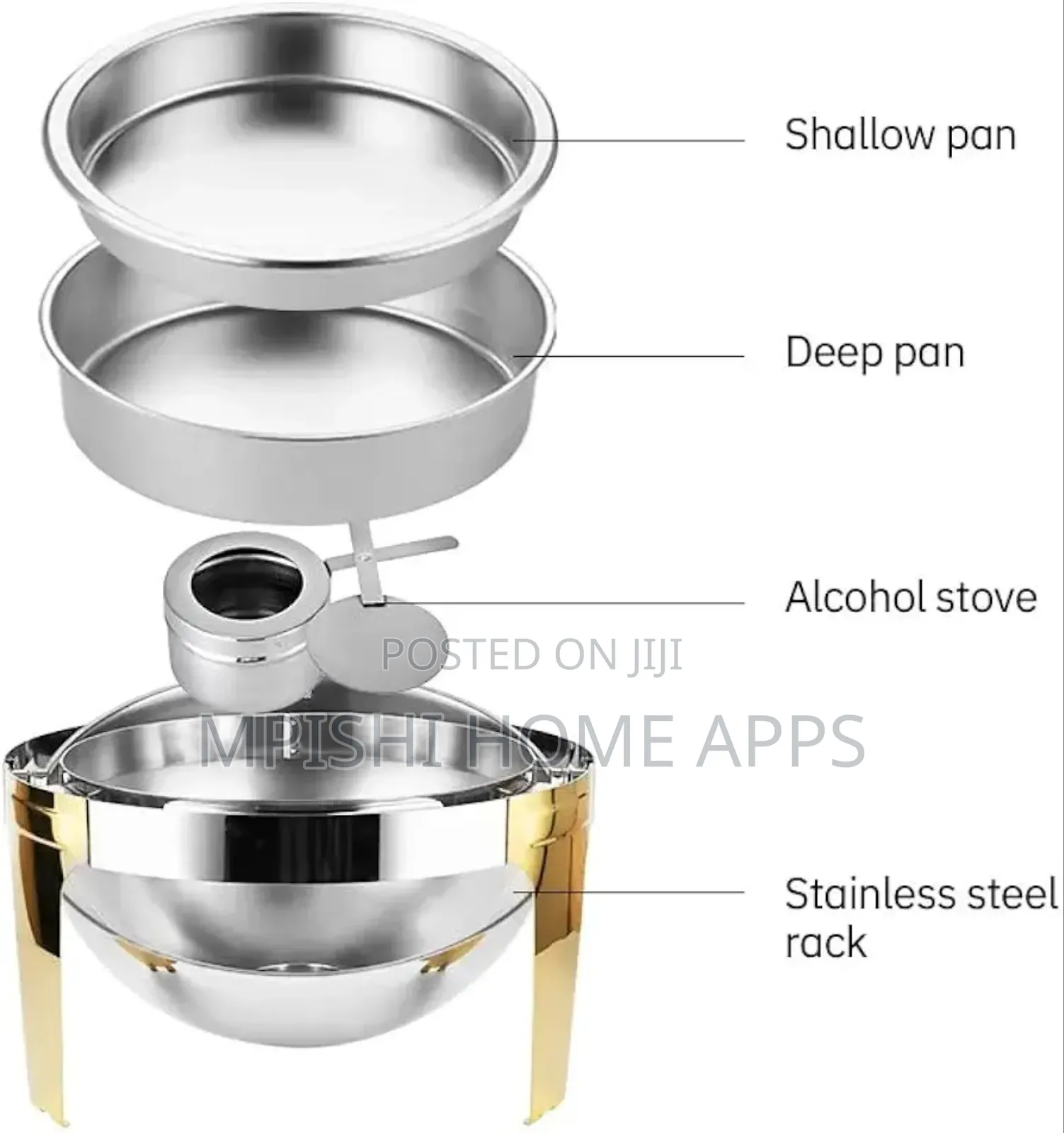 Roll Top Chaffing Dishe With Gold Stand