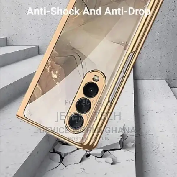 Marble Patterned Glass Case For Samsung Galaxy Z Fold 3 -bro