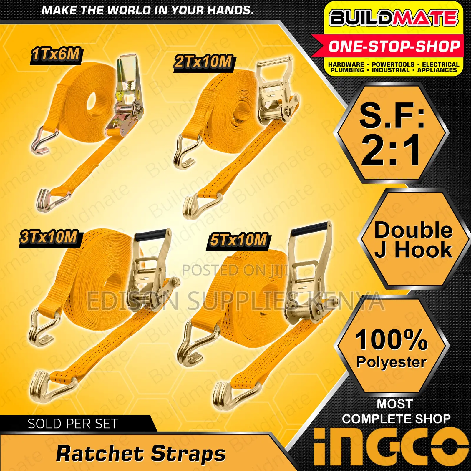 Ratchet Straps Ingco 2'' By 10 Metres Ratchet Tie Down Cargo