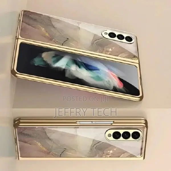 Marble Patterned Glass Case For Samsung Galaxy Z Fold 3 -bro