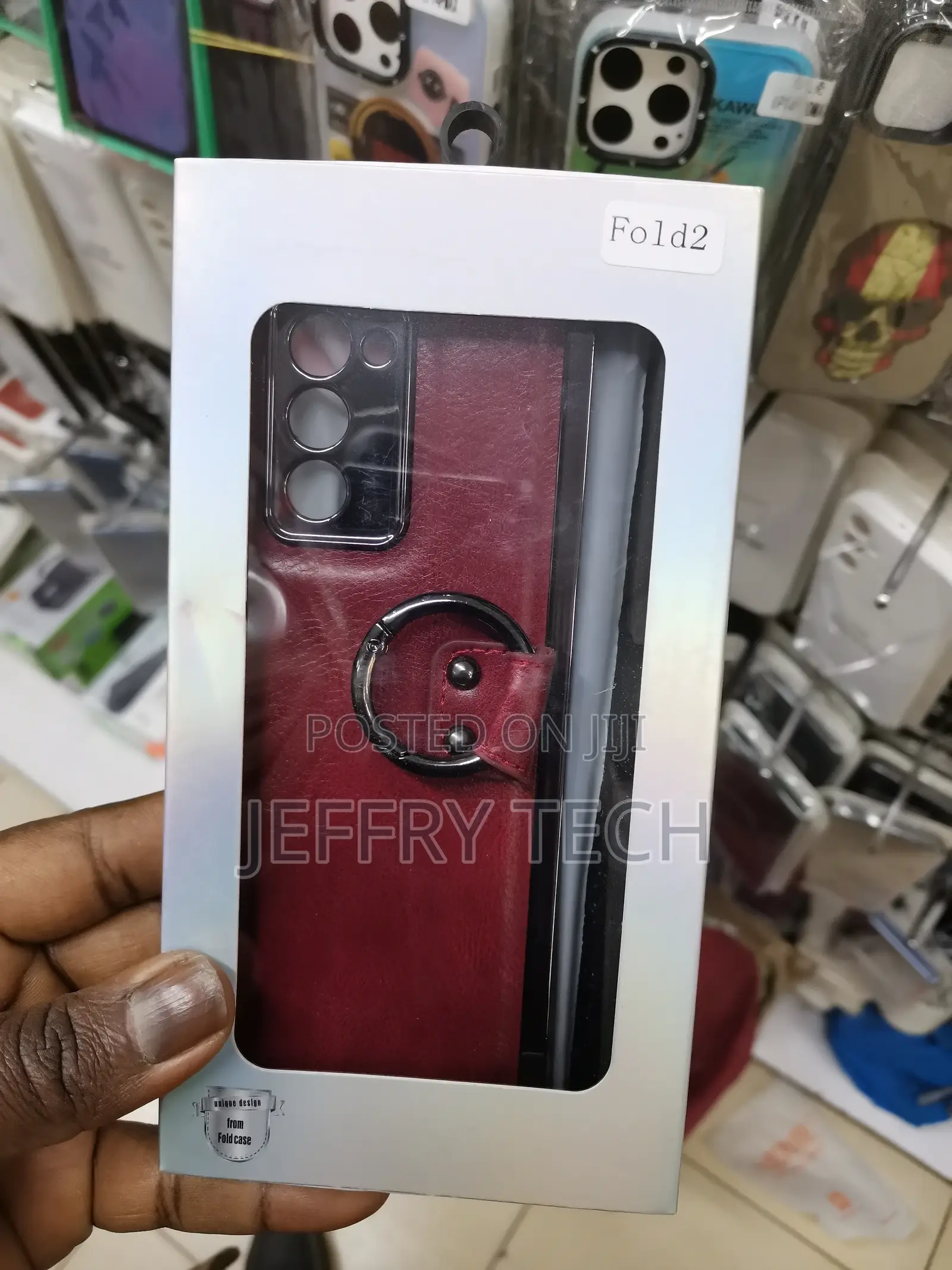 Fold 2 Case With Ring PU Leather Cases for Red