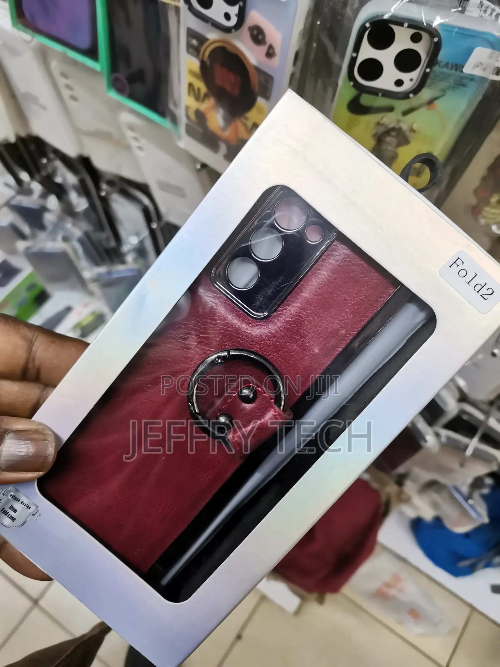 Fold 2 Case With Ring PU Leather Cases for Red