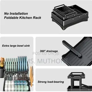 2 Tier Foldable Dish Drying Rack With Drip Tray