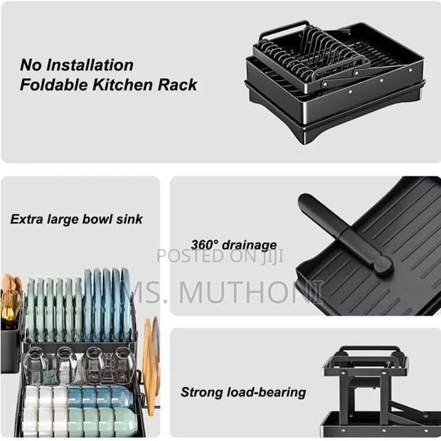 2 Tier Foldable Dish Drying Rack With Drip Tray - thumbnail 4