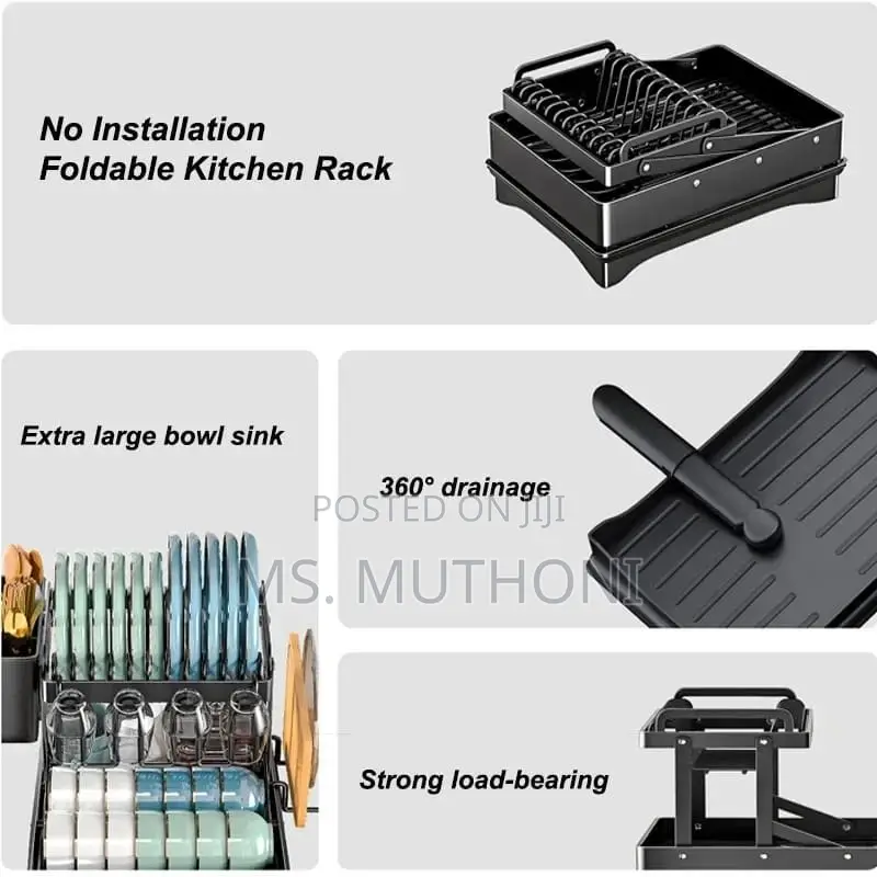 2 Tier Foldable Dish Drying Rack With Drip Tray