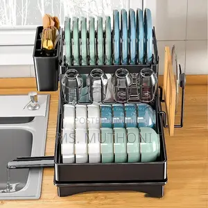 2 Tier Foldable Dish Drying Rack With Drip Tray