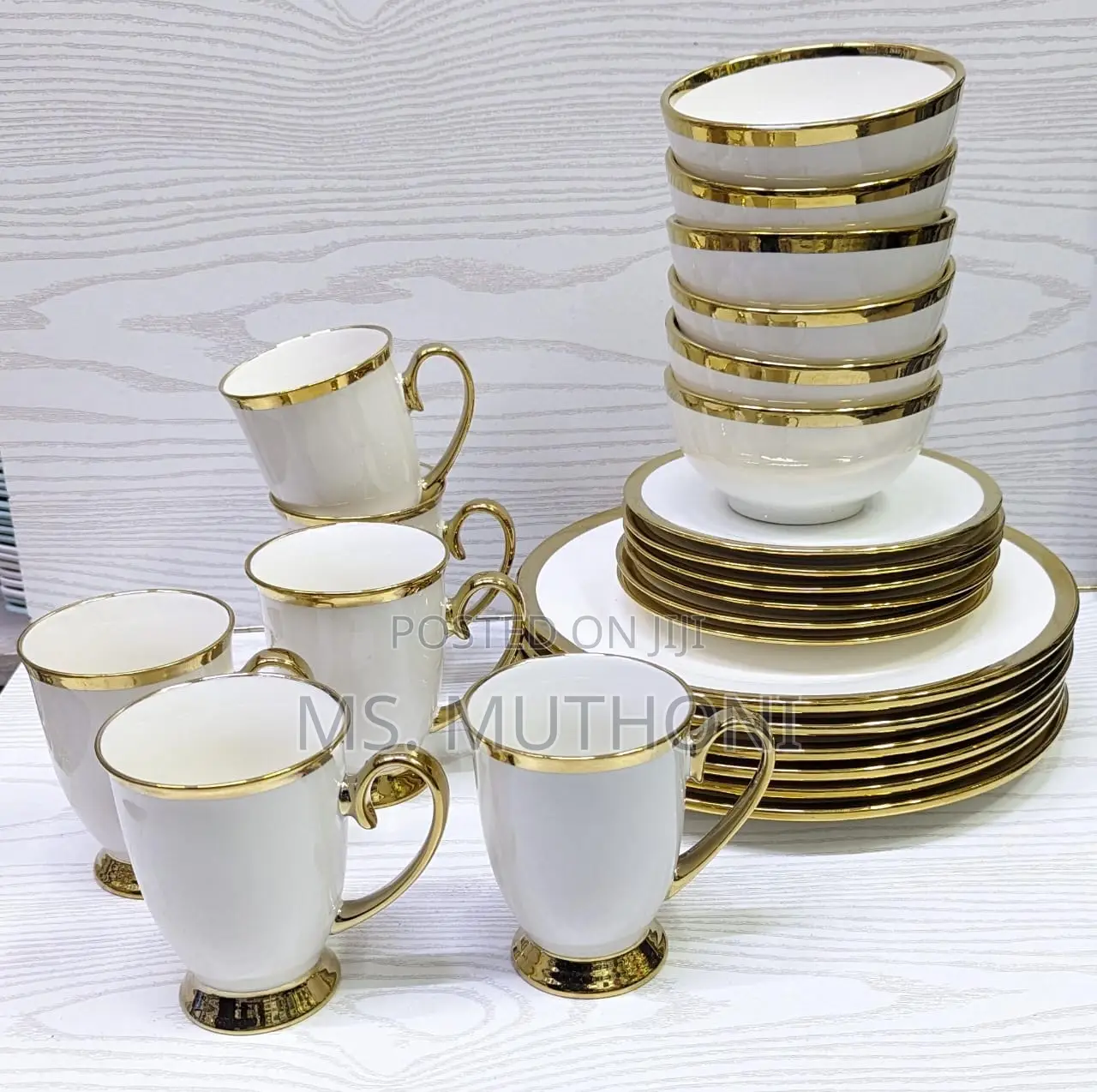 24pcs Ceramic Dinner Set With Gold Rim Now Available