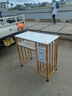 Manicure Marble Table, White and Gold With Drawers 