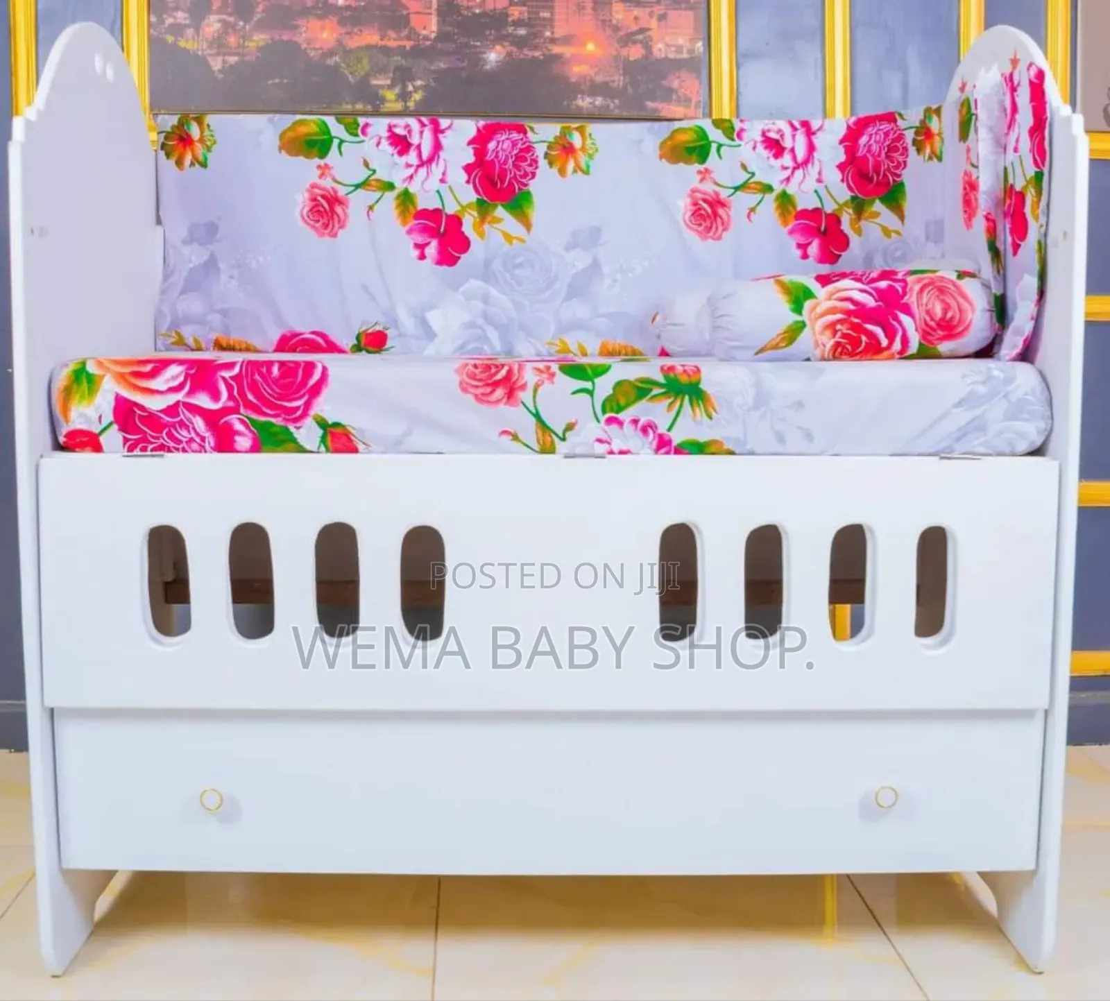 MDF Baby Cot Package Set (Cot+Bumpers+M/Net+Mattress)