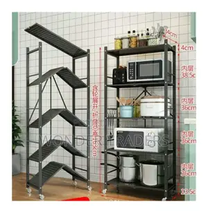 *Big Size Foldable Kitchen Metallic Storage Rack With Wheel