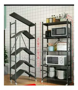 5 Tier Foldable Kitchen Metallic Storage Rack With Wheels