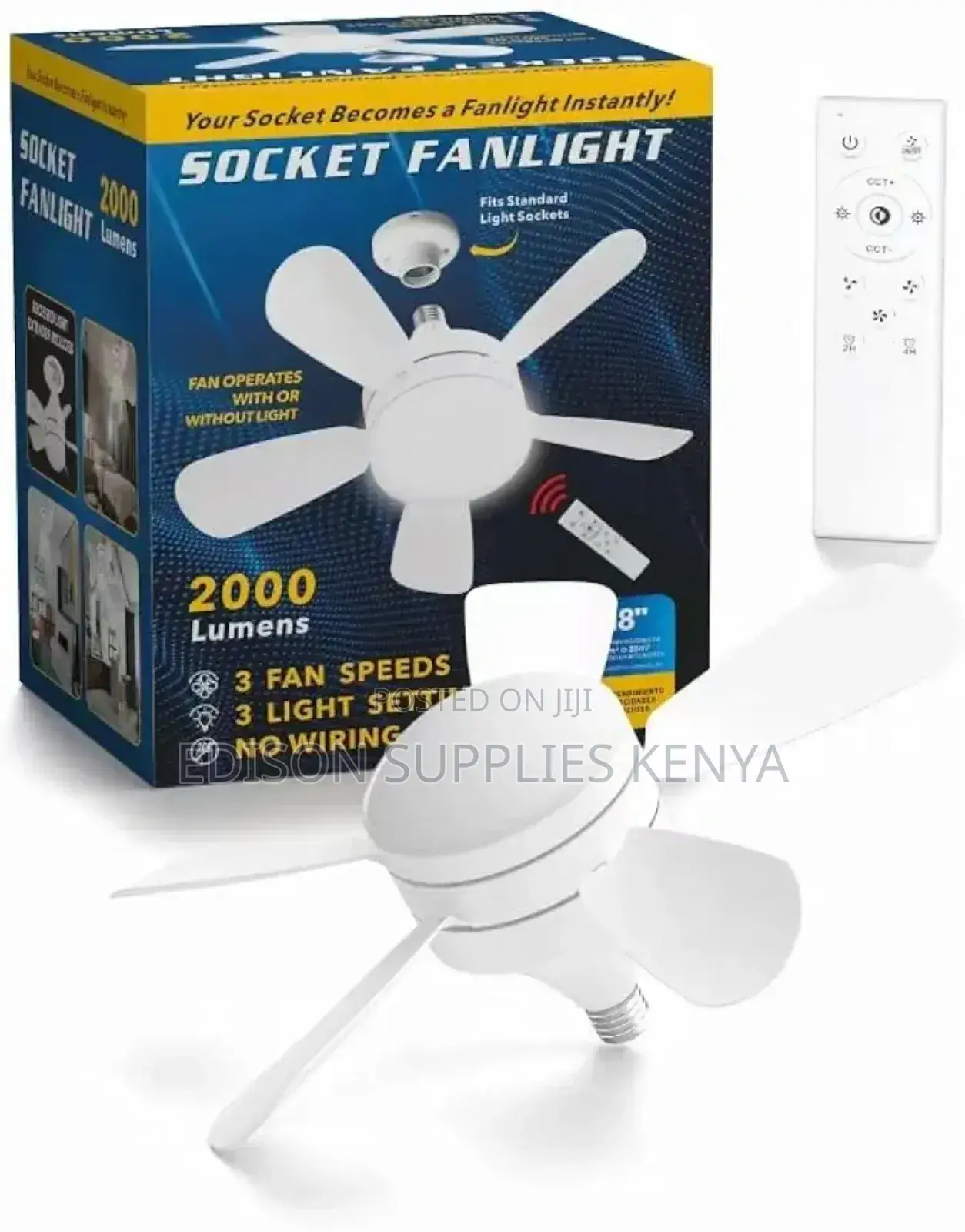 Socket Fan Light Ceiling Fan Bulb 18" Led Bulb With Remote