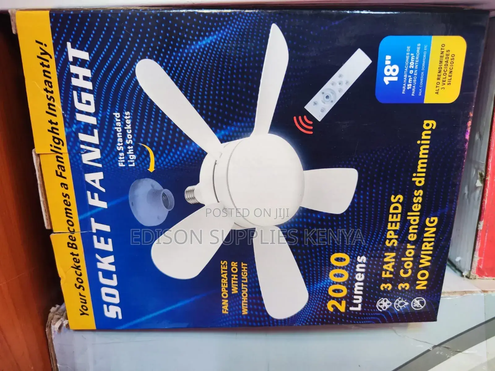 Socket Fan Light Ceiling Fan Bulb 18" Led Bulb With Remote