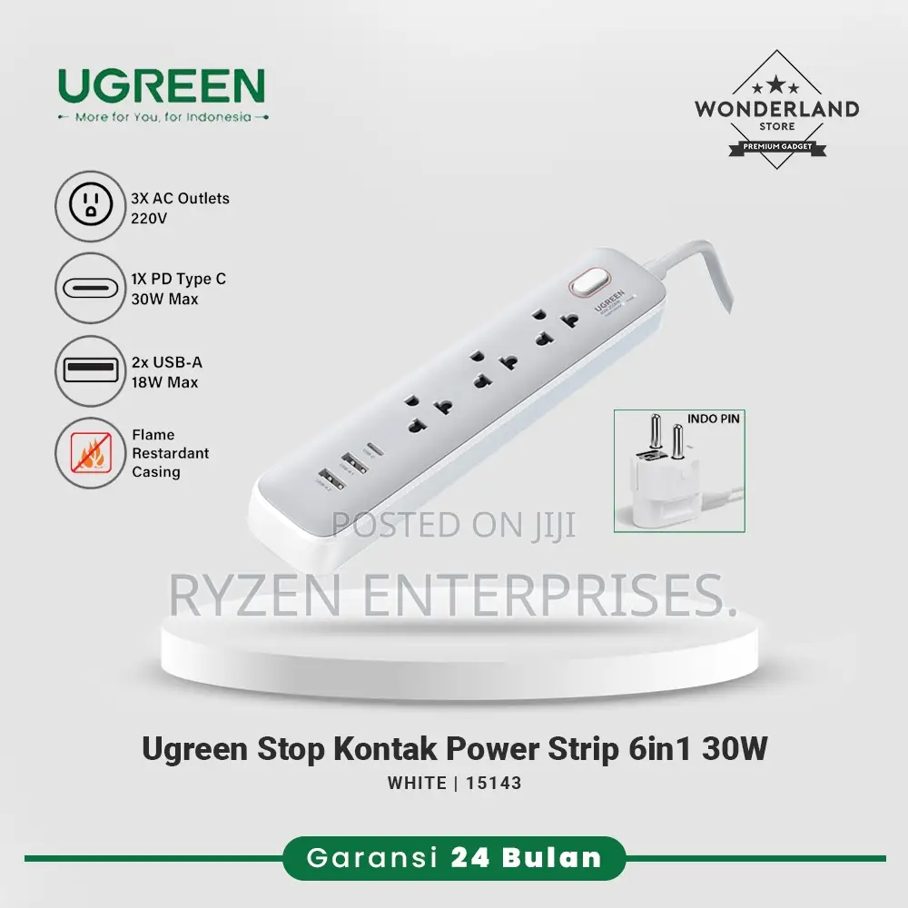 UGREEN 30W 3 AC Power Strip With Master Switch (2A1C)