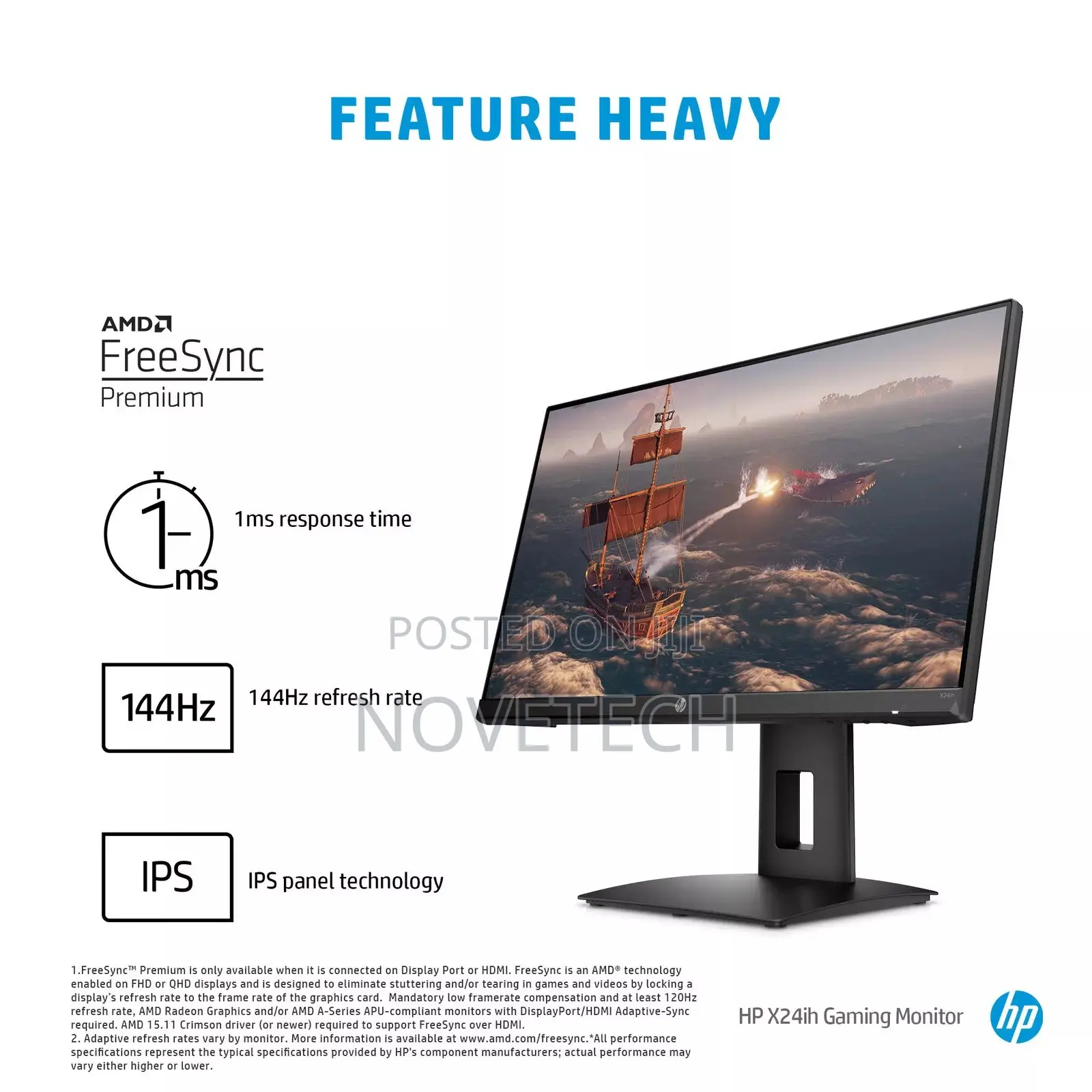 HP X24ih 23.8 Inch FHD 144hz IPS Gaming Monitor