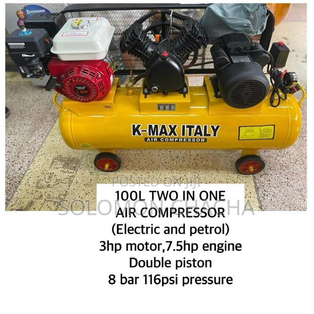 100 LTRS 2in1 Air Compressor 3hp Motor 7.5hp 2 Piston 8 Bar