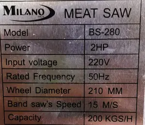 Milano Italia BS280 Meat Saw Capacity 200kgs Per Hour