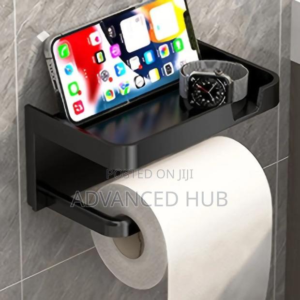 Wall Mounted Toilet Paper Holder With Added Shelf