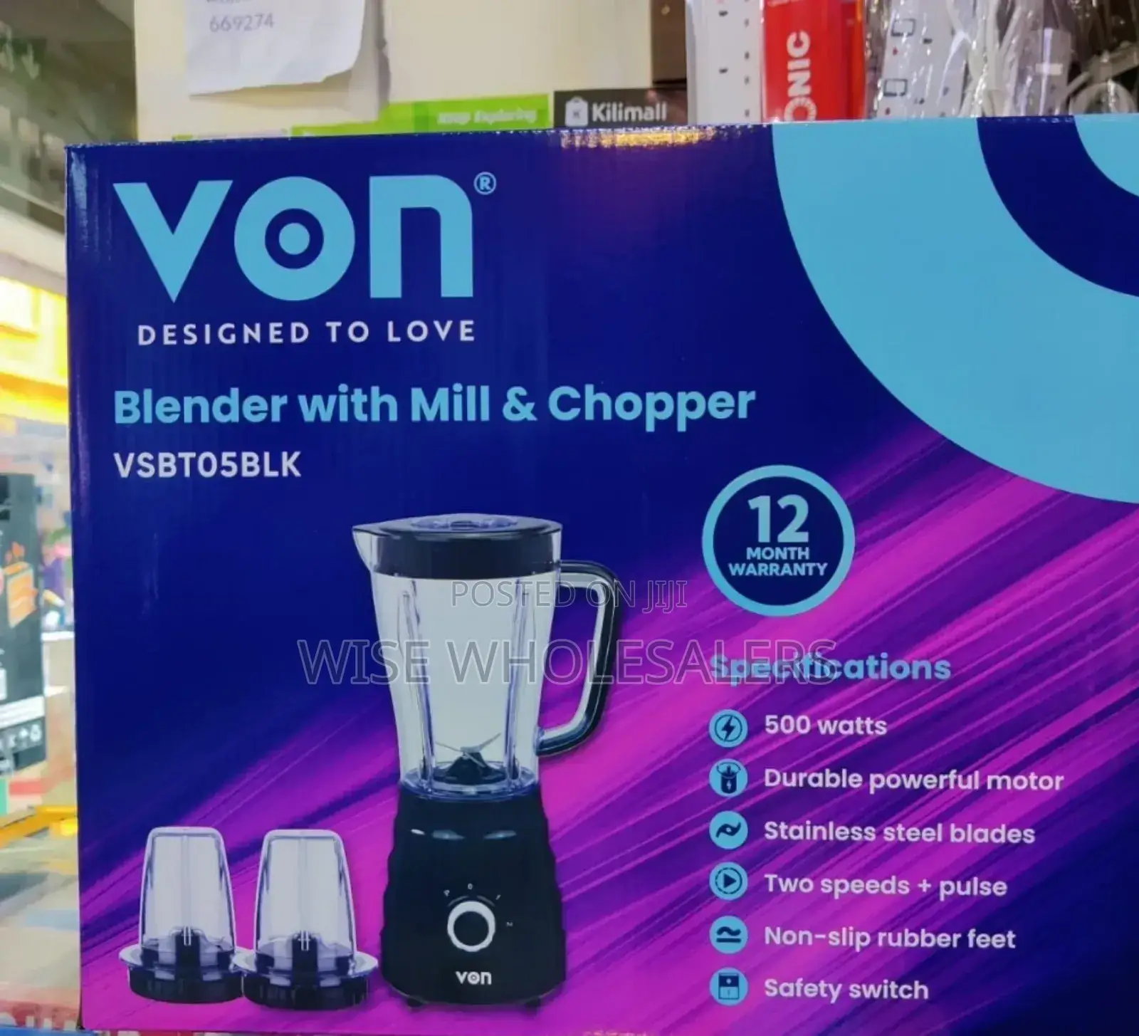 Von Vsbt05blk 3 In 1 Blender + Mill + Chopper 1.5l, 500w ..