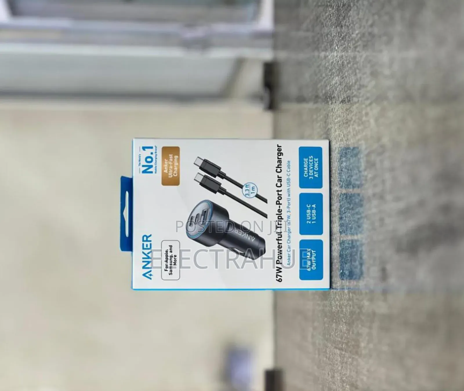 Anker Car Charger 67w 3 Ports With Type C Cable