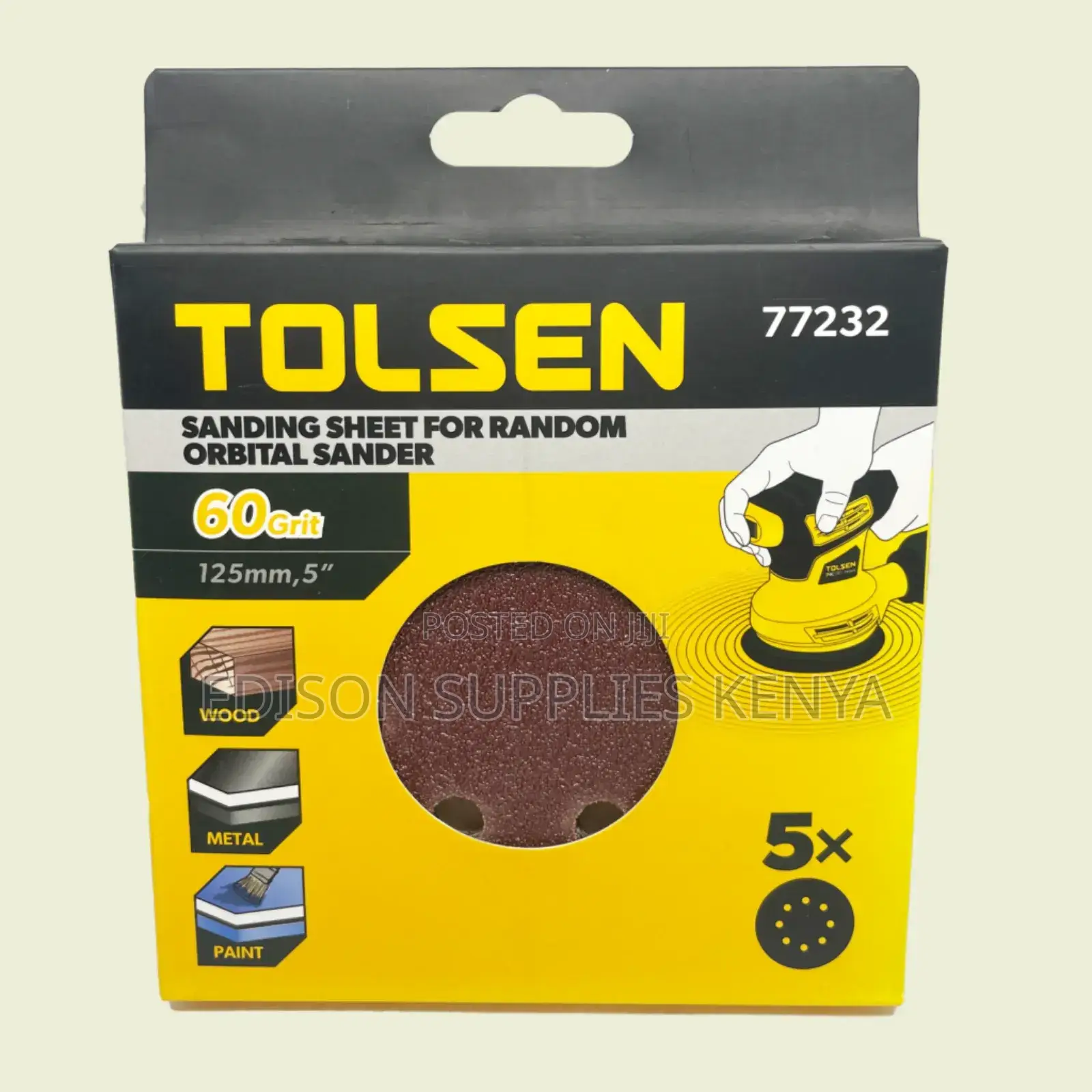 Tolsen 5pc Sanding Sheets For Orbital Sander 60 Grit