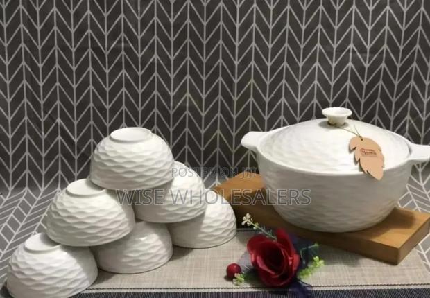 Ceramic White Serving Dish With Soup/Vegetable Bowl