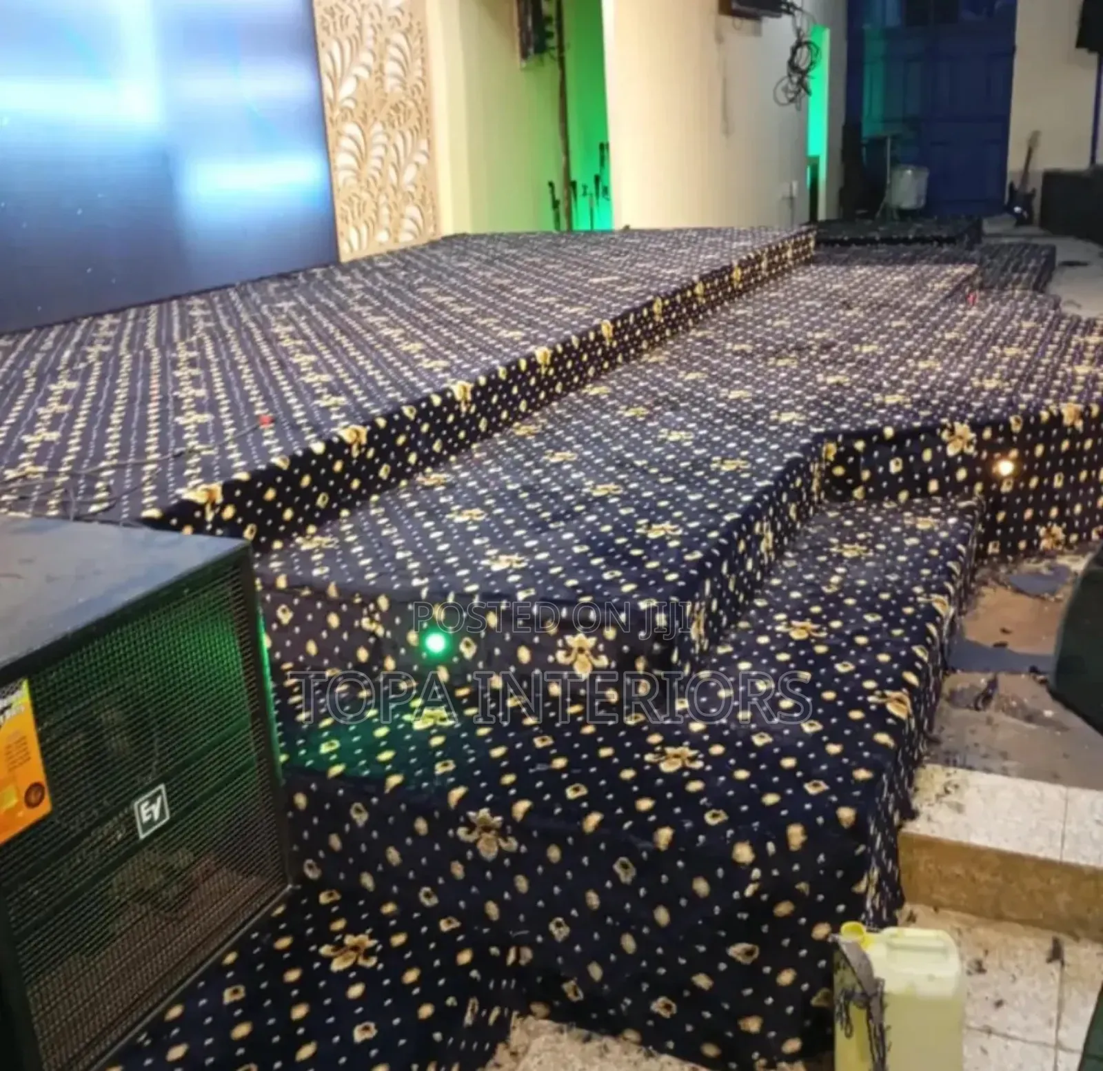 Navy Blue Themed Flowered Church Altar Floor Carpets